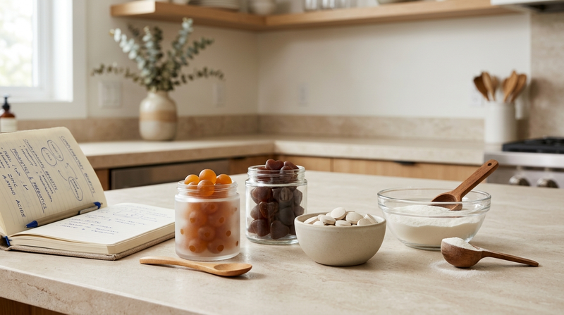 Comparison scene showing common supplement categories used in gut-barrier support routines.