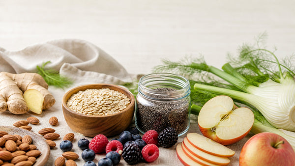 Editorial flat-lay photograph of fiber gummies vegan, natural light, no text