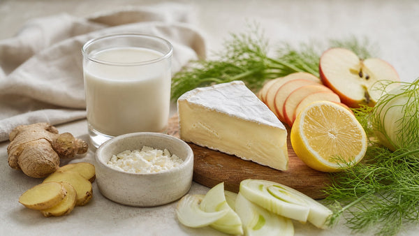 Editorial flat-lay photograph of why didn't my lactase work, natural light, no text