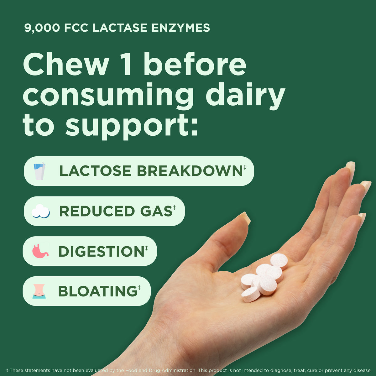 Yuve Lactase Enzymes supplement facts for lactose intolerance