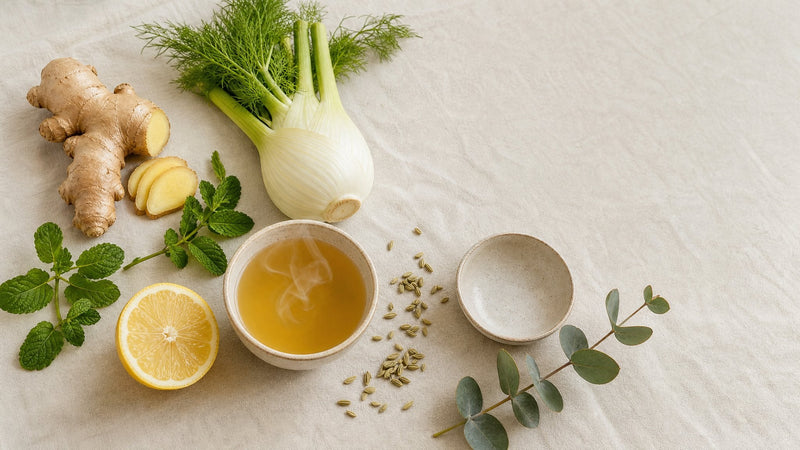 Editorial flat-lay photograph of benefits of bromelain, natural light, no text