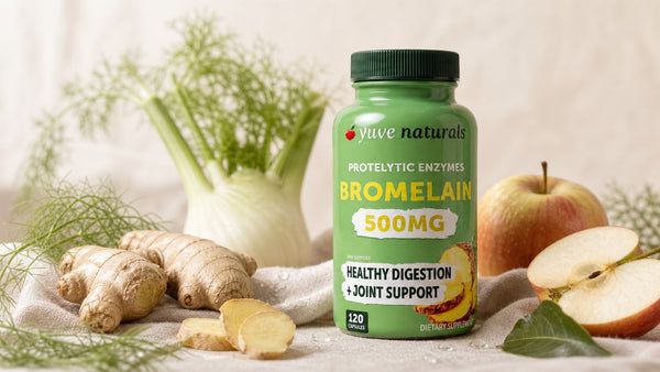 Editorial flat-lay photograph of bromelain contraindications, natural light, no text