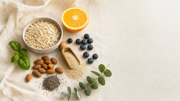 Editorial flat-lay photograph of clean label, natural light, no text